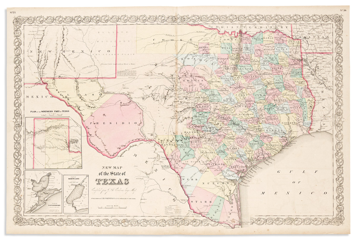 (TEXAS.) Joseph Hutchins Colton. New Map of the State of Texas Compiled from J. de Cordovas Large Map.